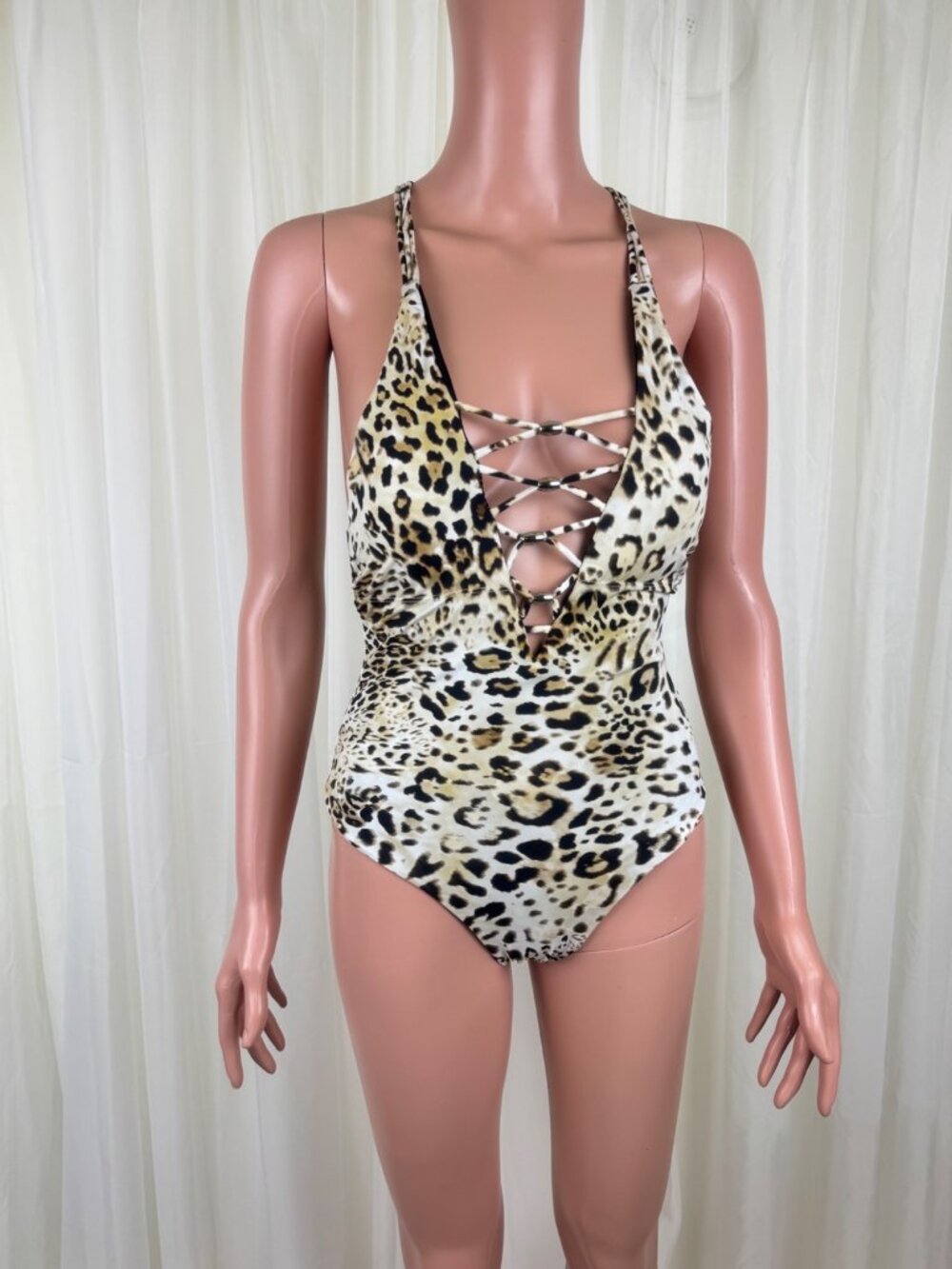 NWOT Women's Cheetah Print Plunge V-Neck Bodysuit Small Fit - No Size Tag